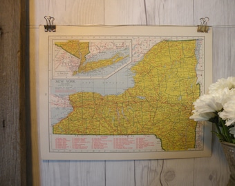 Vintage 1940s New York Map, WWII Era, Original USA Print