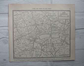 Vintage Mapa Londres 1937, Vintage Map, Cool Vintage City Maps, Office Art, Wall Art, tTravel Gift, Beautiful Old Map to Frame