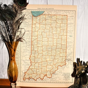 Landkarte von Indiana 1940, WWII Ära Karte, Vintage Karte von Indiana, Original Karte von Indiana, Industrial Dekor, Gallery Wall Art to Frame