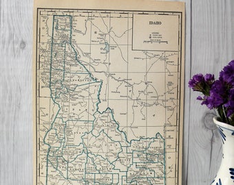 Idaho Small Map 1934 // Home Decor // Beautiful Old Map // Maps of the World //Cool Vintage Map // Gift