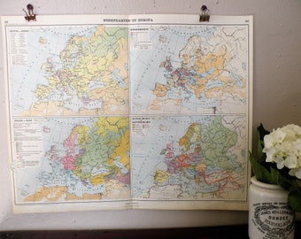 Antique Map Europe 1928,  Original Map Europe, Vintage Map, Retro Travel Decor, 1928 Map of Europe, Cool office Decor, Industrial decor