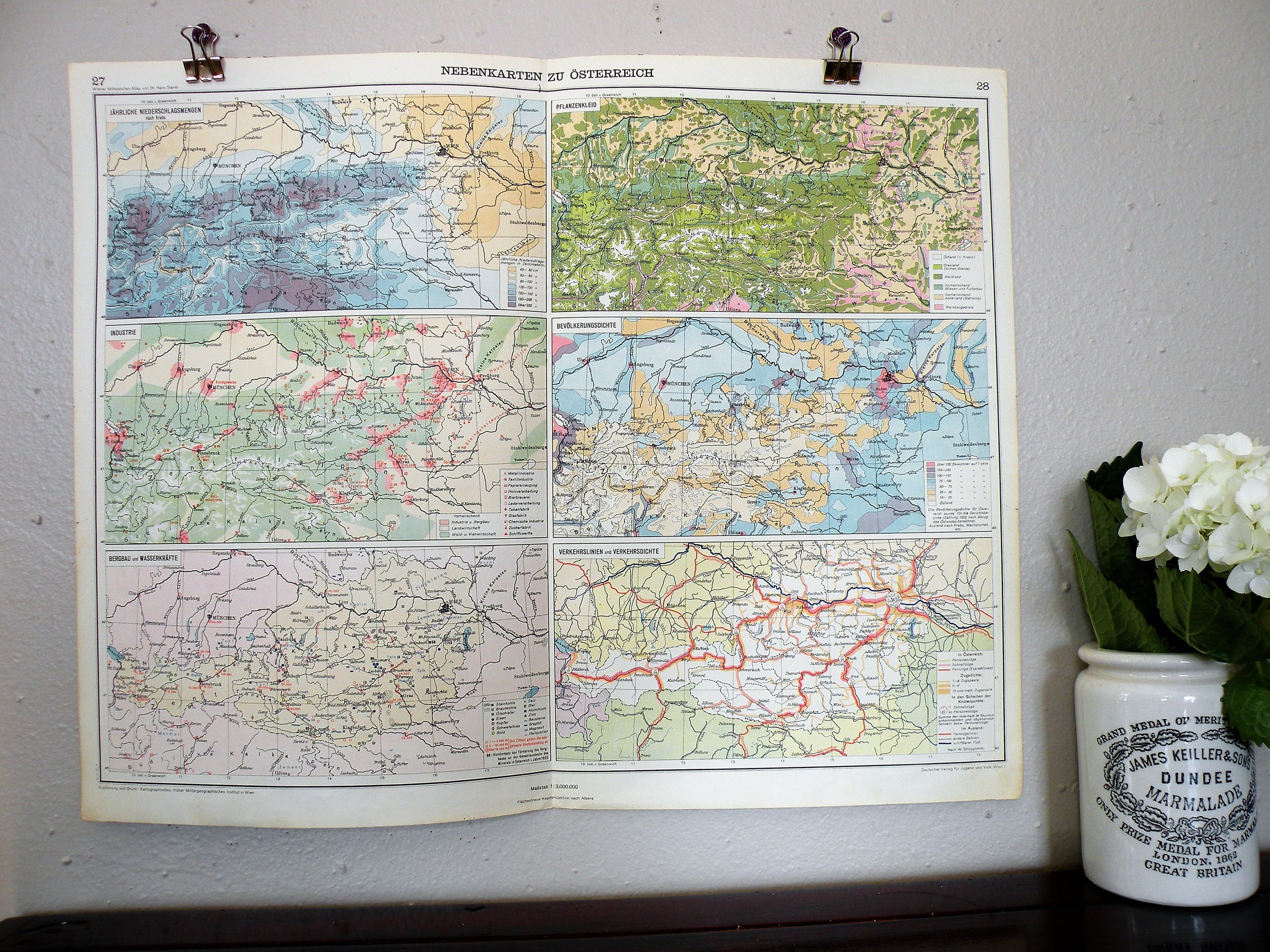 Österreich Antike Landkarte 1928 Original, Bunte Bürokunst, Urlaubs Geschenkidee, Alte Karte zum Rahmen, ReisewandKunst Dekor,