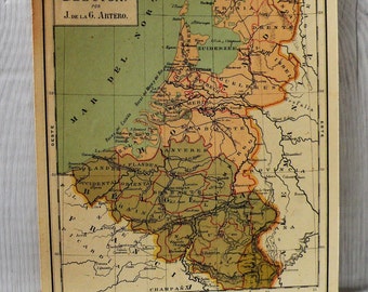 Holland Belgium Antique Map 1931, Home Decor, Beautiful Old Map, Maps of the World, Cool Vintage Map, Small Colorful Map, Gift for Traveler
