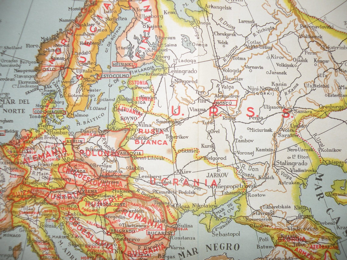 Europe Map Vintage 1950 Cool Old Map of Europe Gallery Wall Etsy Ireland