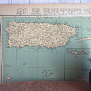 Mapa antiguo original de Porto Rico 1929, Auténtica estética vintage, Mapa para enmarcar