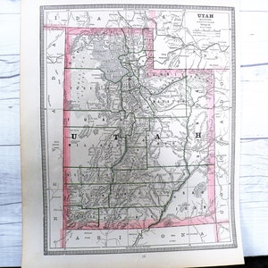 Historical Map of Utah 1884, Cool Old Map of Utah, Gallery Wall Art, Travel Art, Old Map to Frame, Holiday Gift Idea