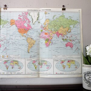 World Map Vintage 1928, Map of the World, Vintage Map Wall Art, Retro Travel Decor, Map to Frame
