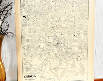Original Black and White Baltimore Map, WWII Era, 1940