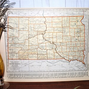 Mapa de Dakota del Sur 1940-WwIi Mapa vintage de Dakota del Sur-Original Mapa detallado de Dakota del Sur-Industrial Decor-Retro Decor-Travel