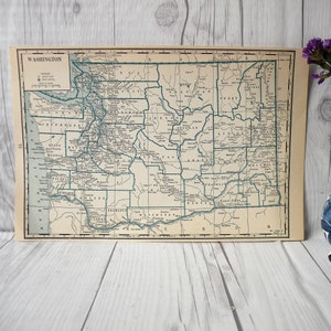 Washington State Kleine Landkarte 1934, Home Decor, Schöne alte Landkarte, Landkarten der Welt, Coole Vintage Karte, Geschenk für Reisende