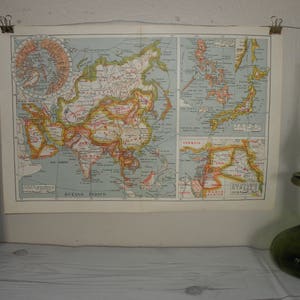 Map Asia Old from 1950s, Vintage Map of Asia, Antique of Asia, Cool office Art, Travel decor, Asian Souvenir, Industrial Decor-Gorgeous!