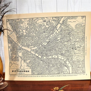Alte schwarz-weiße Karte von Pittsburgh 1940-WWII Ära Karte-Vintage Karte von Pittsburgh-Original detaillierte Karte von Pittsburgh-Industrial-Retro