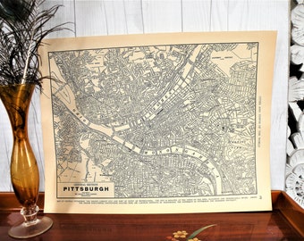 Antiguo mapa en blanco y negro de Pittsburgh 1940-WwIi Mapa vintage mapa de Pittsburgh-Original Mapa detallado de Pittsburgh-Industrial-Retro