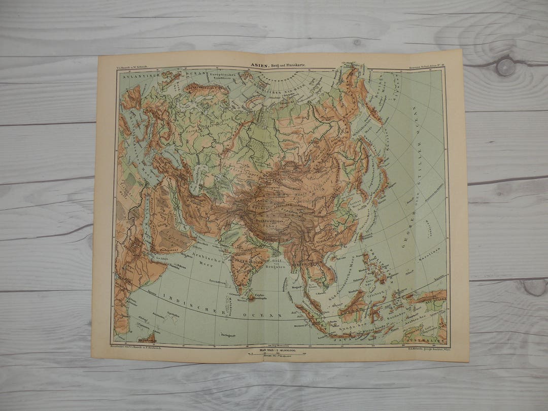 1903 Asia Map, German Vintage Print, Home Office Decor - Etsy