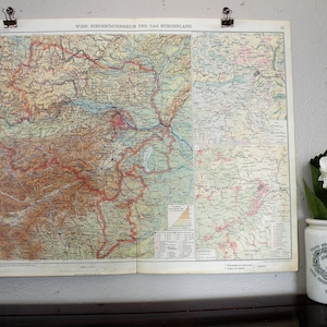 Wien Österreich Original Karte 1928, Physische Karte, Geschenk für Reisende, Bedeutungsvolles Geschenk, Gemütliches Wohndekor, Europäischer Vintage