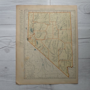 Nevada Vintage Karte 1937, Vintage Karte, antike Karte von Mitteleuropa, Bürokunst, Wandkunst, Geschenk, Weihnachtsgeschenk, schöne alte Karte