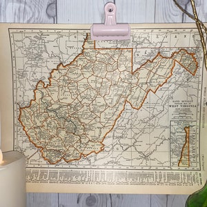 Vintage Karten West Virginia 1937, alte Karten, Karten zu Rahmen, historische Karten, authentische Karten, Reise-Dekor, Retro-Kunst, Boho Dekor, Original-Karte