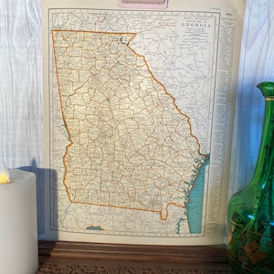 Georgia Vintage Landkarte 1937, Alte Landkarte von Georgien, Historische Karte zum Einrahmen, Reisegeschenk, Wandkunst Karte, Industrie
