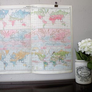 Old World Map 1928,  Colorful Map to Frame, Unique Map of the World, Industrial Art, Travel Holiday Gift