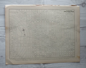 Mapa original de la ciudad de Filadelfia de 1937, época de la Segunda Guerra Mundial, arte de oficina vintage