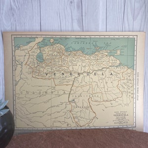 Venezuela alte Original Karte 1929, authentische Vintage ästhetische Karte, Karte für Framing, Geschenk für Reisende