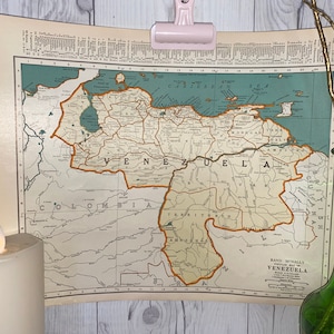 Venezuela alte Original Karte 1937, authentische Vintage ästhetische Karte, Karte für Framing, Geschenk für Reisende