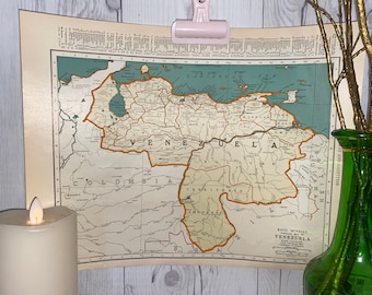 Venezuela alte Original Karte 1937, authentische Vintage ästhetische Karte, Karte für Framing, Geschenk für Reisende