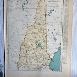 Vintage Map New Hampshire 1940, Cool Old Map, Historical Print, Map to Frame, Housewarming Anniversary Gift, Home Office Decor