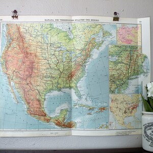 United States Map Art, World Map Print, Vintage Map Wall Art, Retro Travel Decor, 1928 Map of USA