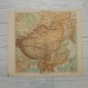 Antieke Kaart van Azië 1903, Cool Oude Kaart, Mooie Vintage Kaart, Galerij Muur Kaart naar Frame,
