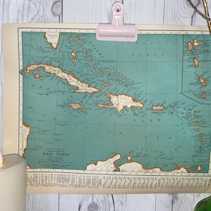 West Indien alte Karte, coole alte Karte zum Rahmen, Original Karte Kunstdruck