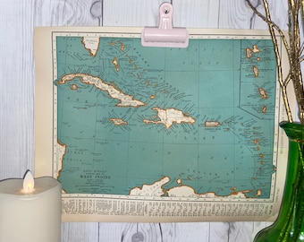 West Indies Old Map, Cool Old Map to Frame, Original Map Art Print