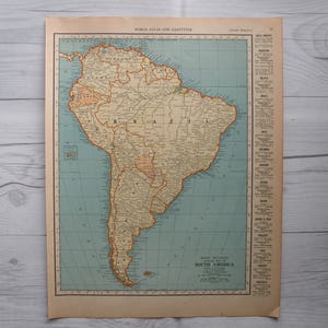 Carte de l'Amérique du Sud, seconde guerre mondiale, 1937, carte vintage de l'Amérique du Sud, art mural bureau, cadeau de vacances, belle carte ancienne à encadrer
