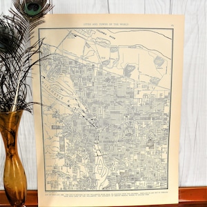 Mapa antiguo en blanco y negro de Portland, Oregón, 1940. Mapa de la era de la Segunda Guerra Mundial. Mapa antiguo de Portland. Mapa detallado original de Portland, Oregón