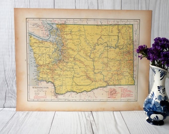 Original 1942 Washington State Map, WWII Era, 13x10 inches