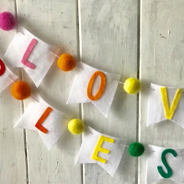 Choice of One-Loved/Blessed Mini Rainbow Banner/Inspirational Decor/Fireplace Mantel Garland