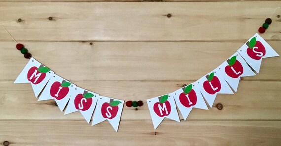 Apple Teacher Name Banner Classroom Decor Homeschool Etsy