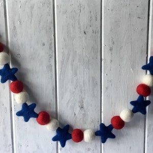 Stars & Stripes Garland/4th of July Decor/Americana Decor/Felt Pom Ball Garland