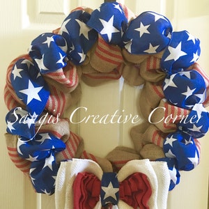 Patriotic Burlap Wreath: Americana Decor with Stars & Stripes