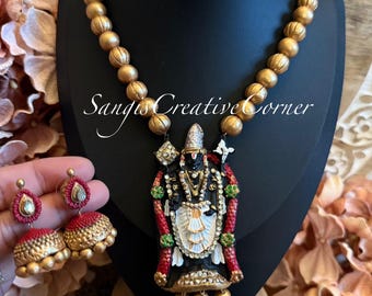 Handcrafted Terracotta Balaji Necklace & Earring Set: Hand-Painted Jewelry