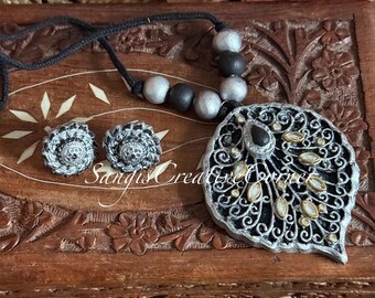 Terracotta handcrafted | Terracotta Necklace& Earring Set | Handmade and Handpainted jewelry | Sustainable Fashion| Contemporary edition