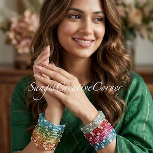 Handcrafted Glass Bangles: Simulated Pearl textured Design, Sizes 2.4, 2.6, 2.8 (set of 4) Design 17