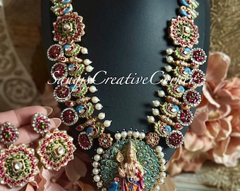 Handcrafted Terracotta Jewelry Set: Kundan, Temple Carvings
