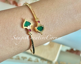 Temple Jewelry Bangle Cuff| 1 per order|Stone work| Handcrafted|Gold finish Bangle|Kerala Palakka| handset|carved|2.6-2.10 adjustable design