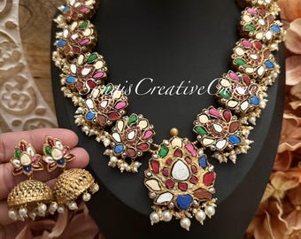 Terracotta handcrafted | Terracotta Necklace, Earring set Navratan-inspired painted | Handmade, Handpainted jewelry | Sustainable fashion