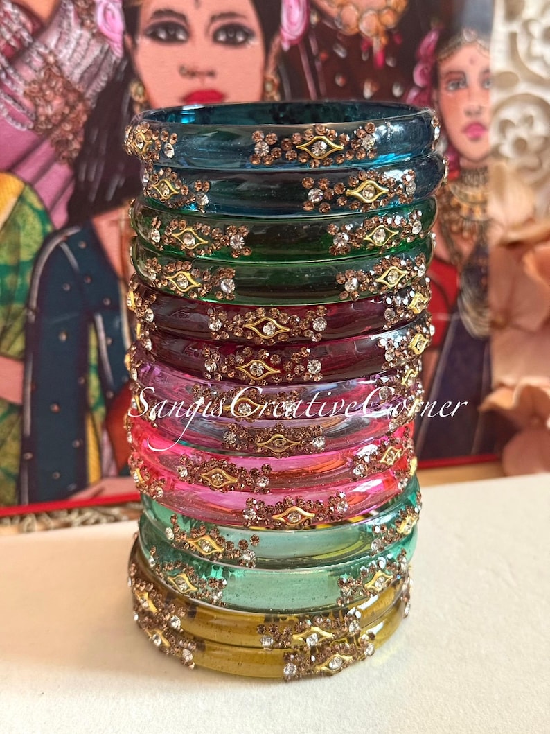 Handcrafted Glass Bangles With Crystal Stonework (size 2.6, Set of 2 ...
