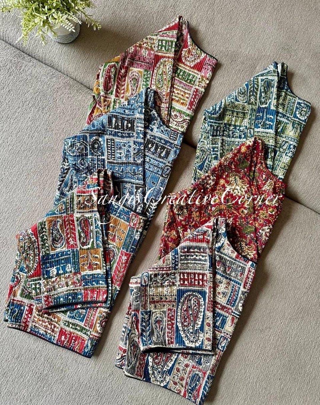 Indigo Cotton Plazzo Set with Kantha Thread Embroidery and Adjustable Strap Top for Women main image 0