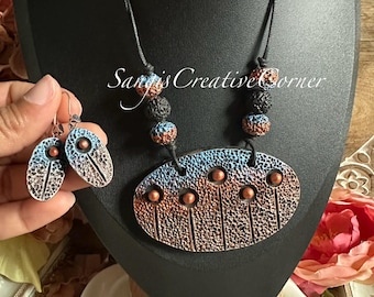 Terracotta handcrafted | Terracotta Necklace& Earring Set | Handmade and Handpainted jewelry | Sustainable Fashion| Contemporary edition