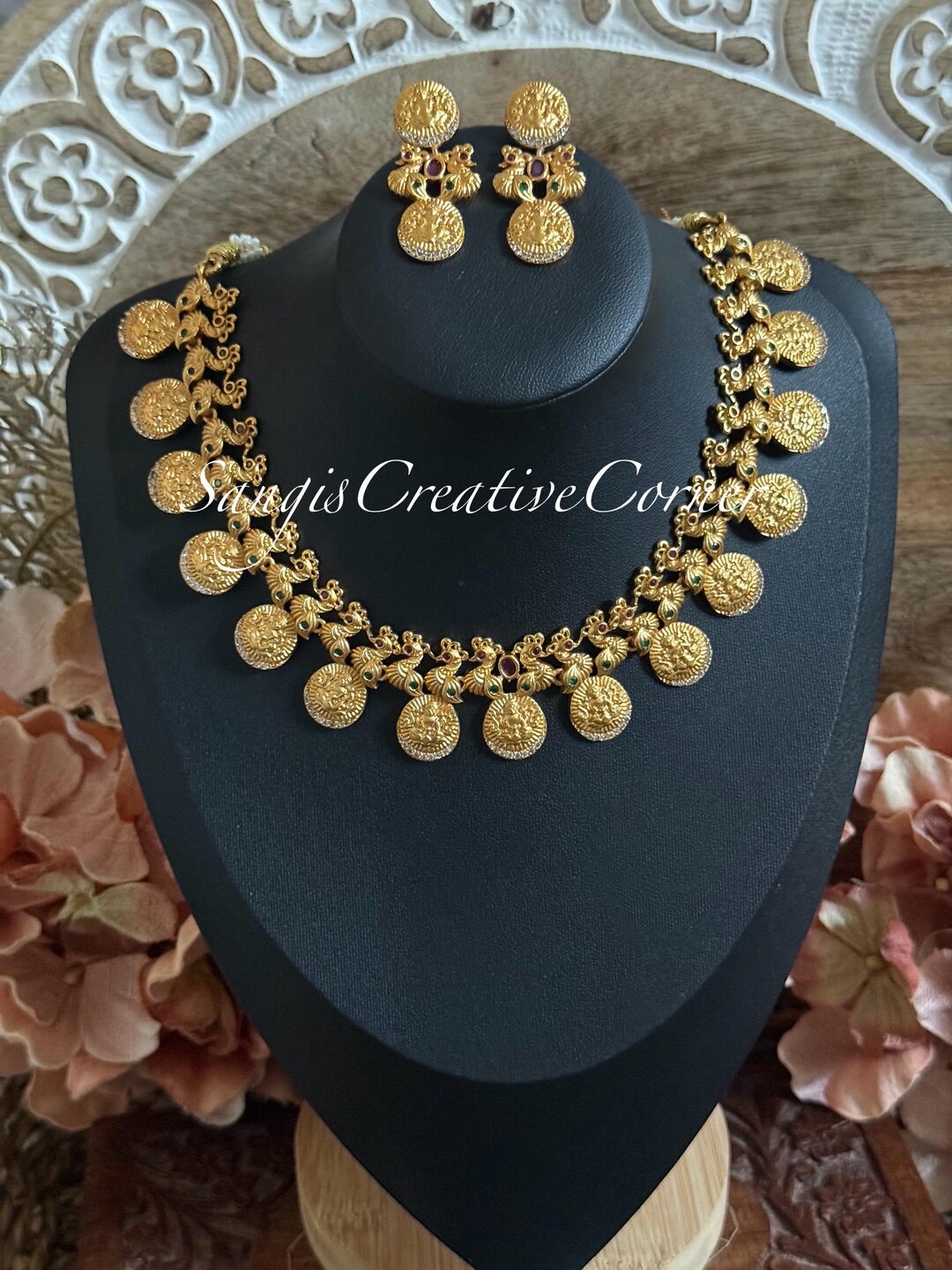 Temple Jewelry|kasu/coin Set|necklace| Earring|stone Work|handcrafted ...