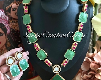 Handcrafted Terracotta Jewelry Set: Navratan Necklace, Bangle & Earrings
